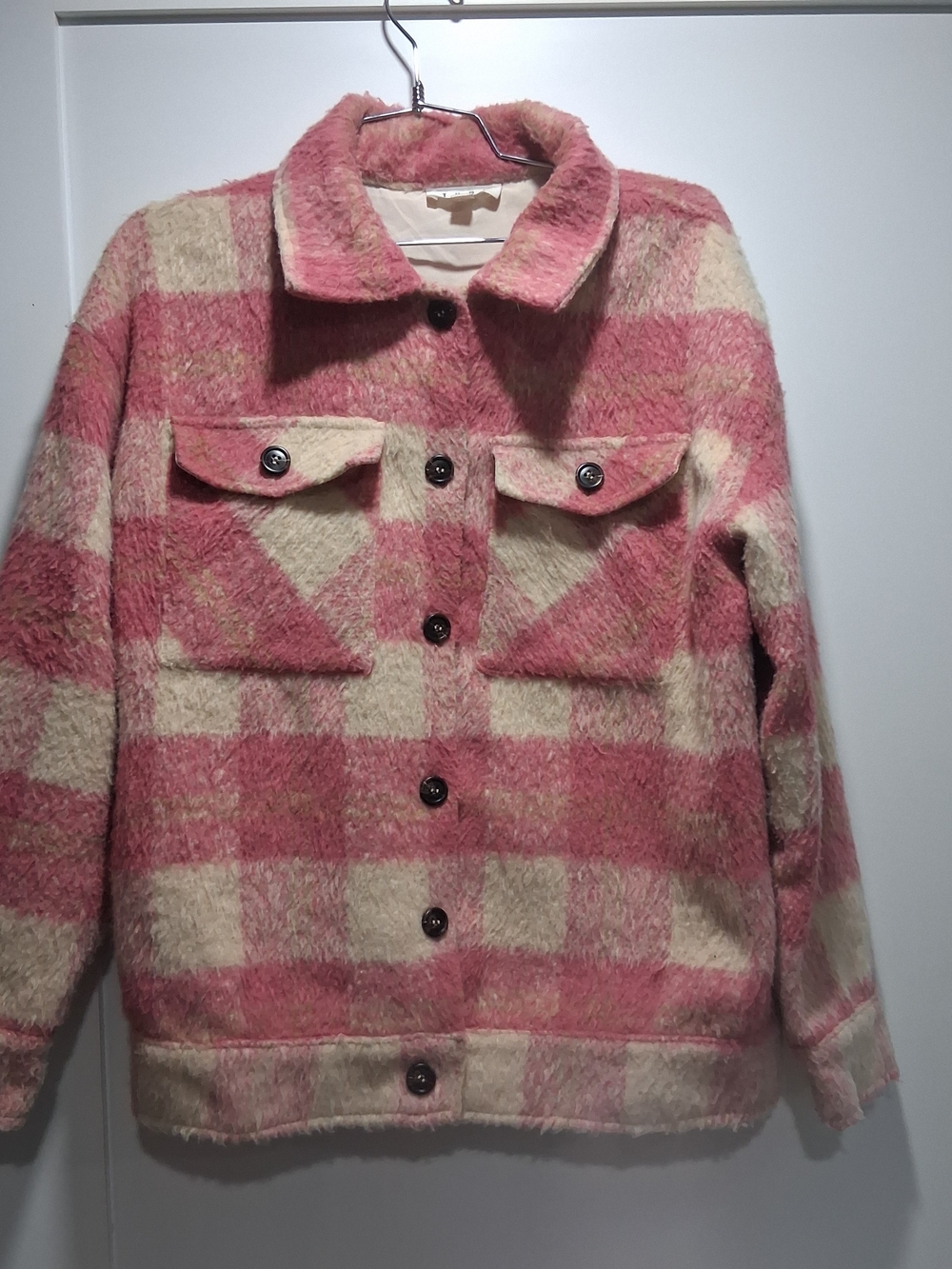 THML Pink & Cream Plaid Button-Front Jacket M/L